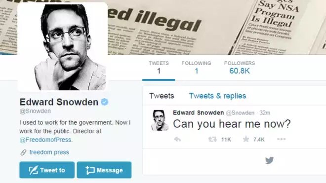 Edward Snowden joins Twitter and follows NSA
