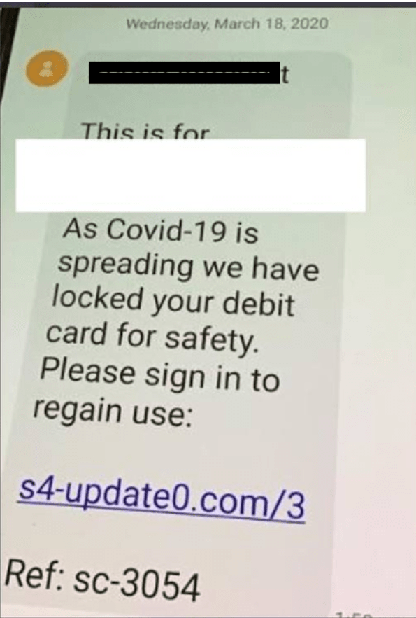 phishing smsCOVID19 phishing sms