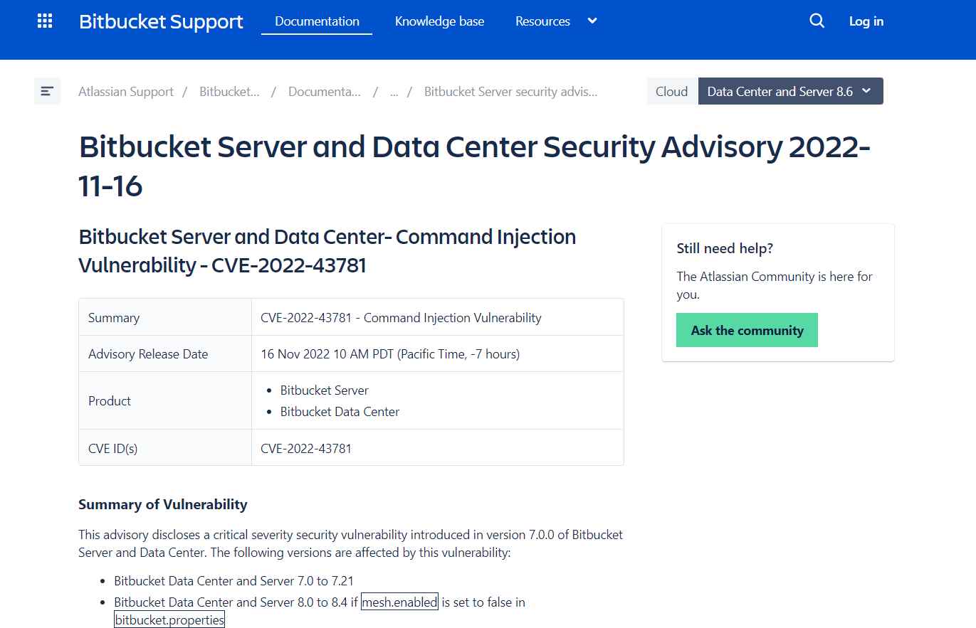 Critical command injection vulnerability in Atlassian Bitbucket Server and Data Center Security