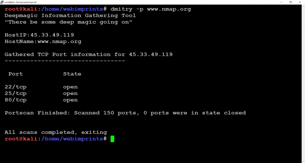 Dmitry TCP Open Ports