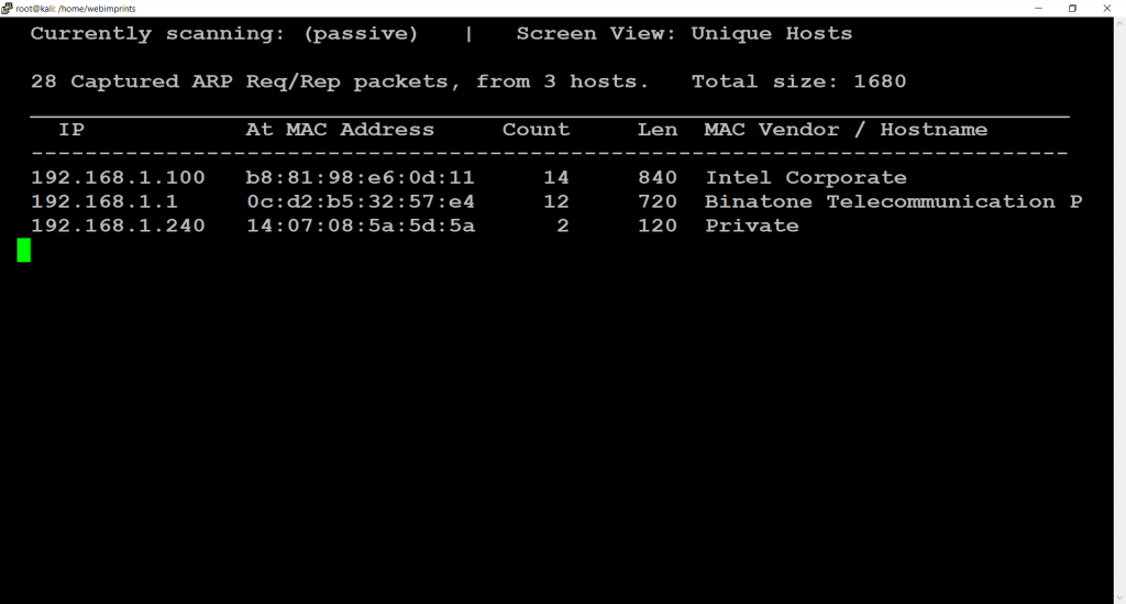 Netdiscover Passive Scan